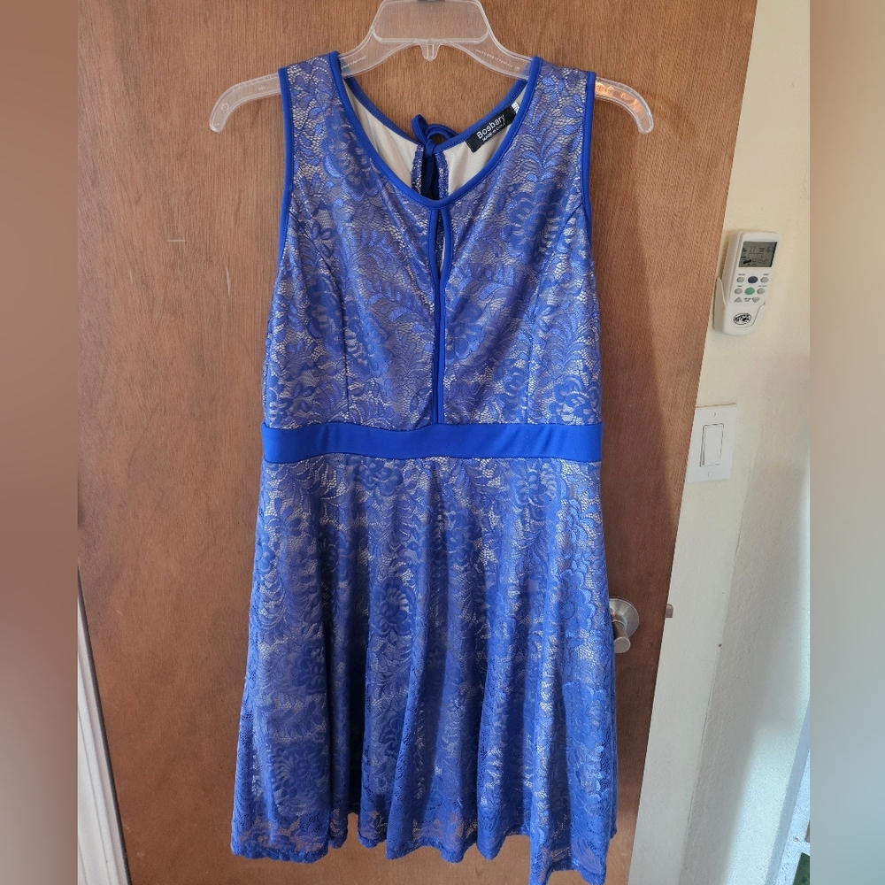 Bosbary Blue Sleeveless V-Neck & Keyhole Front - Fit and Flare Dress - XL